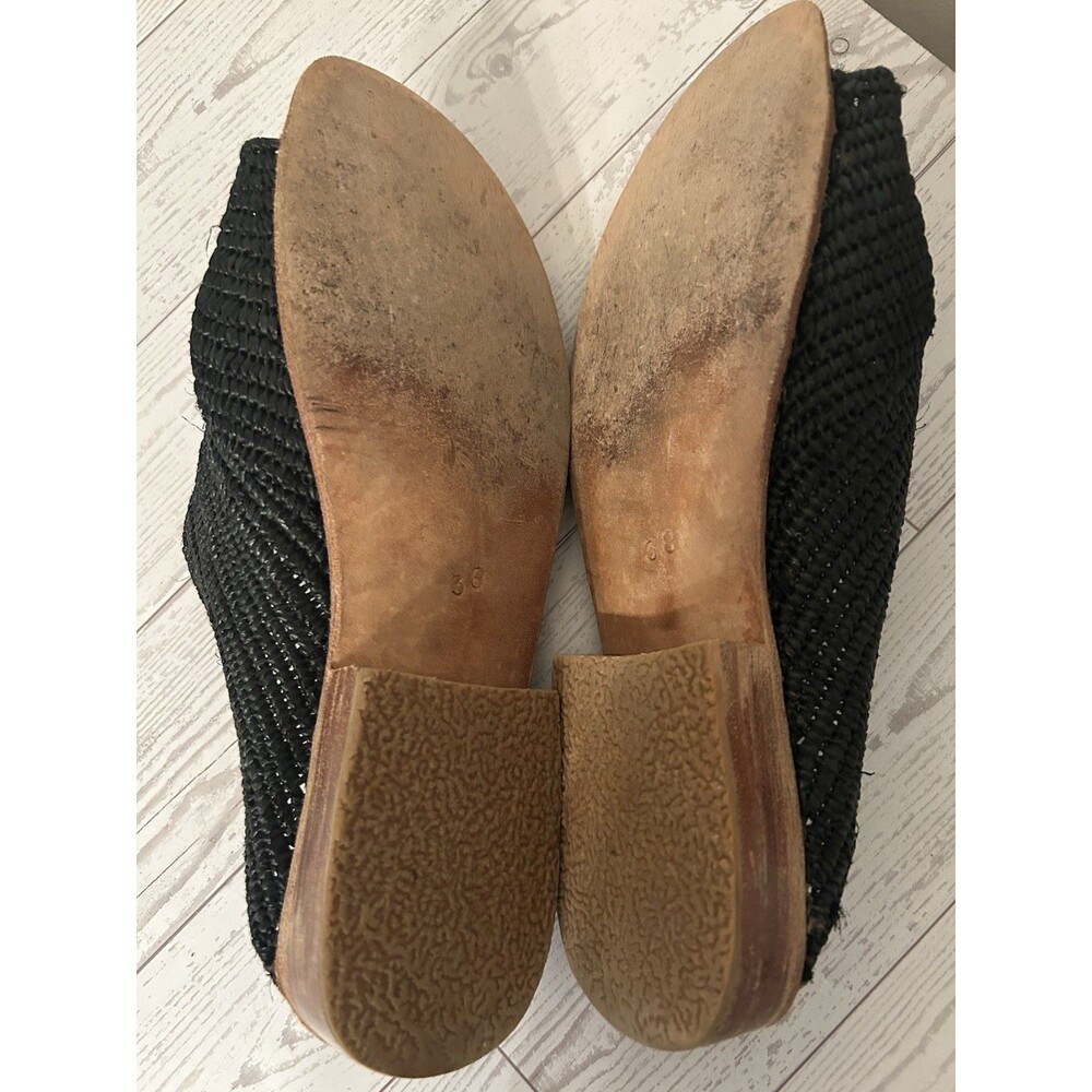 Proud Mary Open Toe Handwoven Radfia And Leather Slides Black Size 38 Or 7 To 7. - Picture 5 of 6